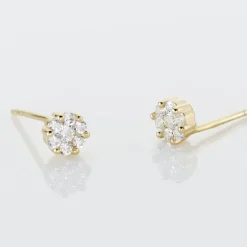 Boucles D'oreilles Puces Eleanor Fleur Or Jaune Oxyde De Zirconium