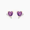 Boucles D'oreilles Puces Eva Or Jaune Amethyste Et Oxyde De Zirconium