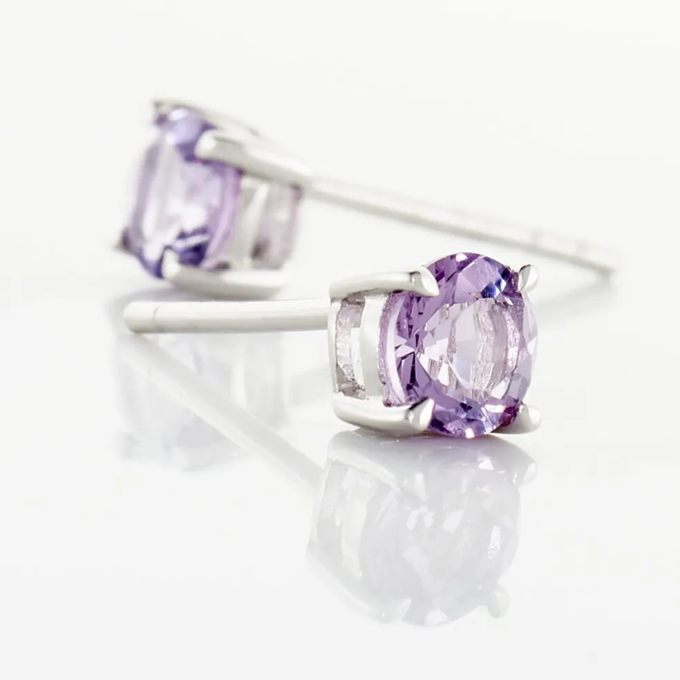 Boucles D'oreilles Puces Elea Serti Griffes 3 Or Blanc Amethyste