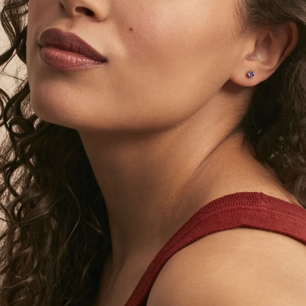 Boucles D'oreilles Puces Elea Serti Griffes 3 Or Blanc Amethyste