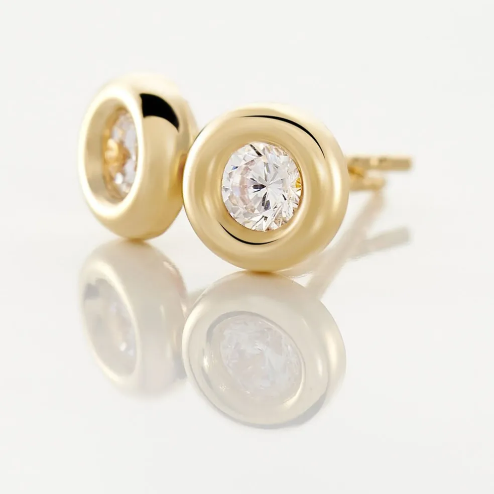 Boucles D'oreilles Puces Eden Serti Pneu Or Jaune Oxyde De Zirconium