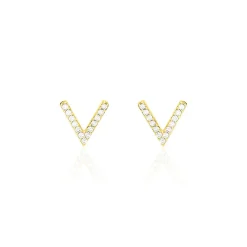Boucles D'oreilles Puces Enimia Motif V Or Jaune Oxyde De Zirconium