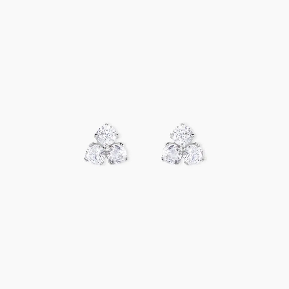 Boucles D'oreilles Puces Eleanor Fleur Or Blanc Oxyde De Zirconium