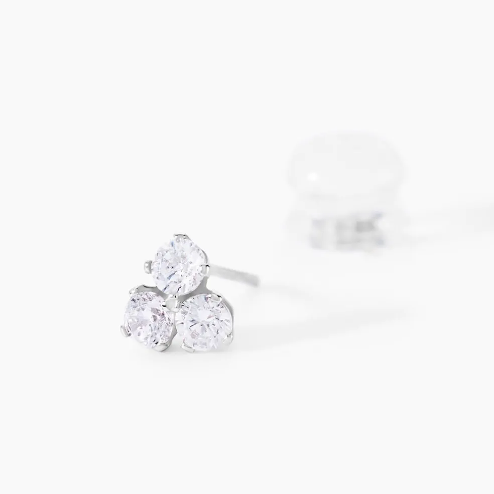 Boucles D'oreilles Puces Eleanor Fleur Or Blanc Oxyde De Zirconium