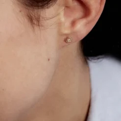 Boucles D'oreilles Puces Eleanor Fleur Or Jaune Oxyde De Zirconium