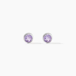Boucles D'oreilles Puces Edy Serti Clos Or Blanc Amethyste