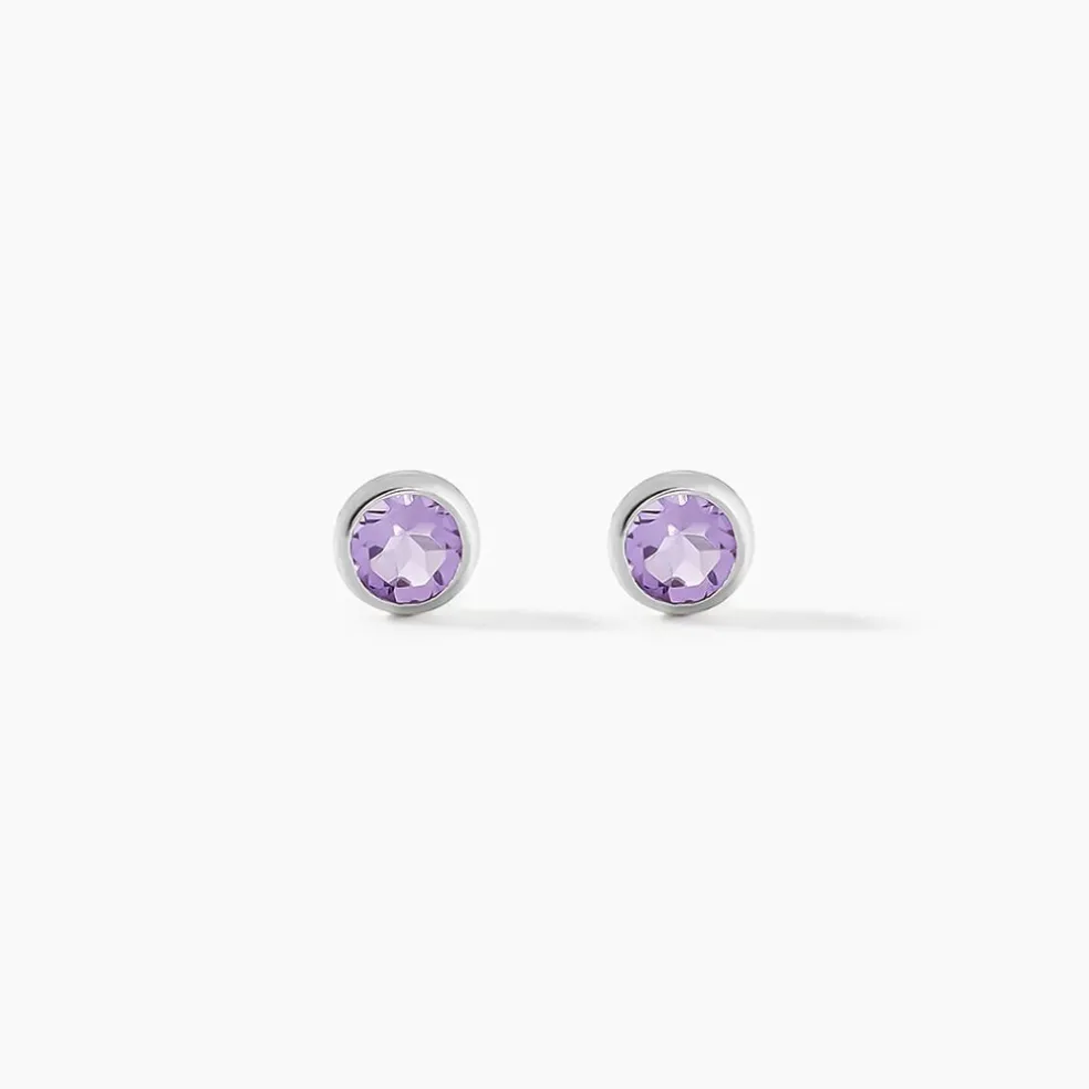 Boucles D'oreilles Puces Edy Serti Clos Or Blanc Amethyste