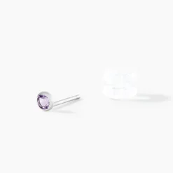 Boucles D'oreilles Puces Edy Serti Clos Or Blanc Amethyste