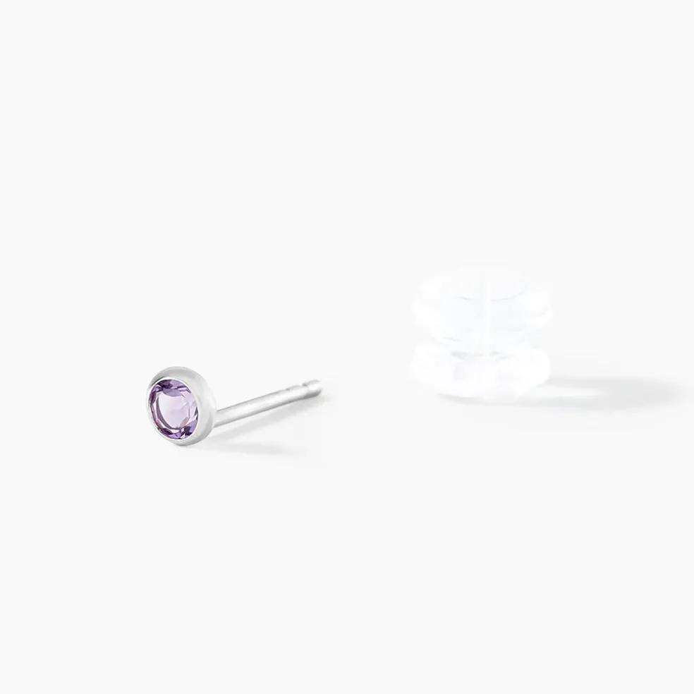 Boucles D'oreilles Puces Edy Serti Clos Or Blanc Amethyste