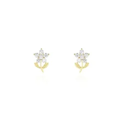 Boucles D'oreilles Puces Eleanor Fleur Or Jaune Oxyde De Zirconium