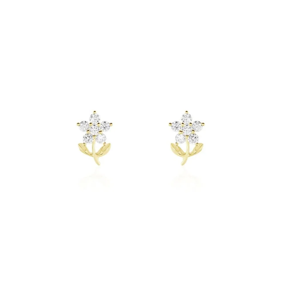 Boucles D'oreilles Puces Eleanor Fleur Or Jaune Oxyde De Zirconium