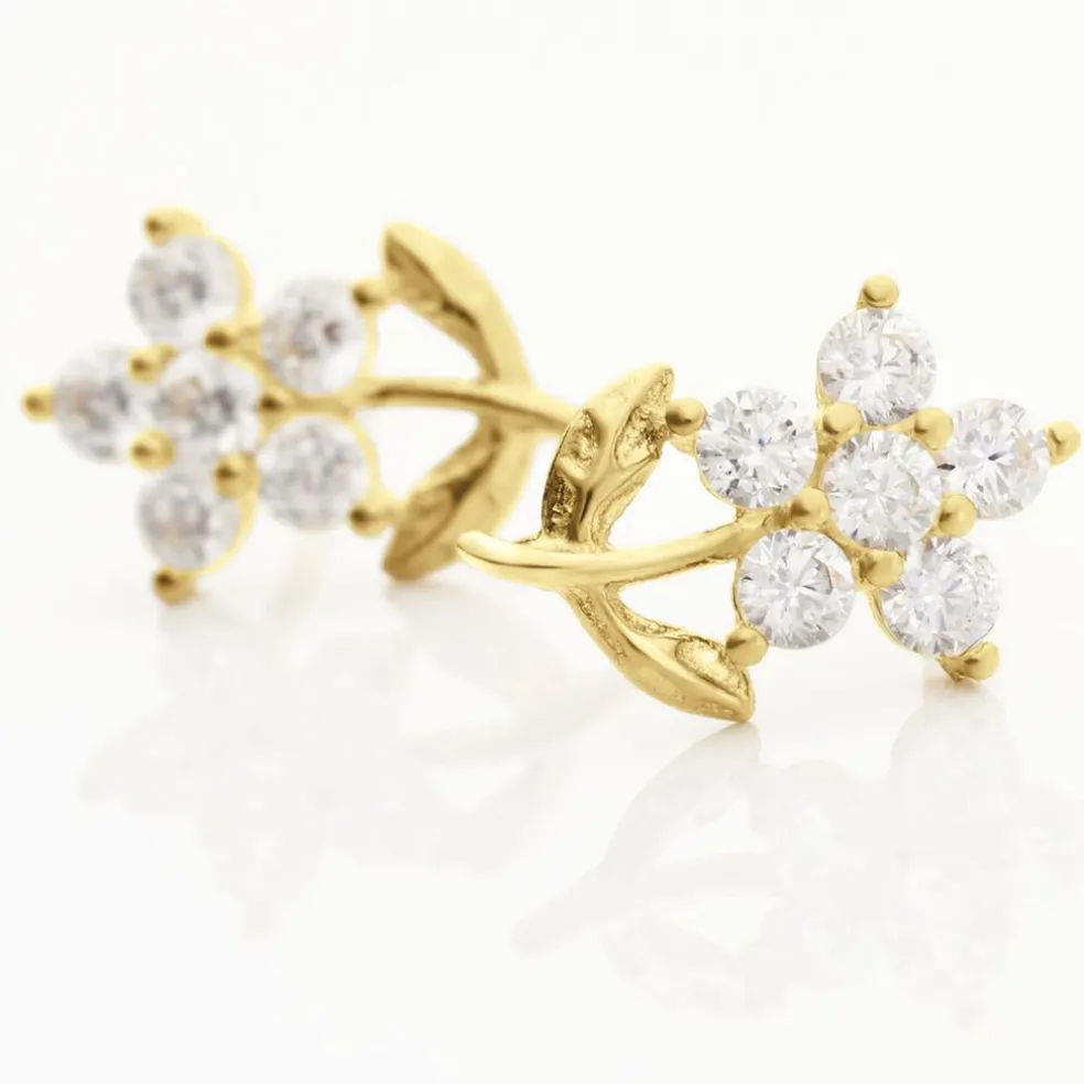 Boucles D'oreilles Puces Eleanor Fleur Or Jaune Oxyde De Zirconium