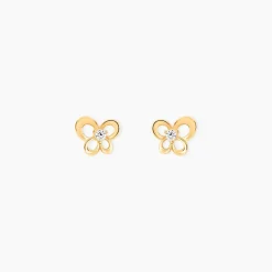 Boucles D'oreilles Puces Eleanor Fleur Or Jaune Oxyde De Zirconium