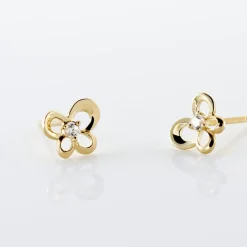 Boucles D'oreilles Puces Eleanor Fleur Or Jaune Oxyde De Zirconium