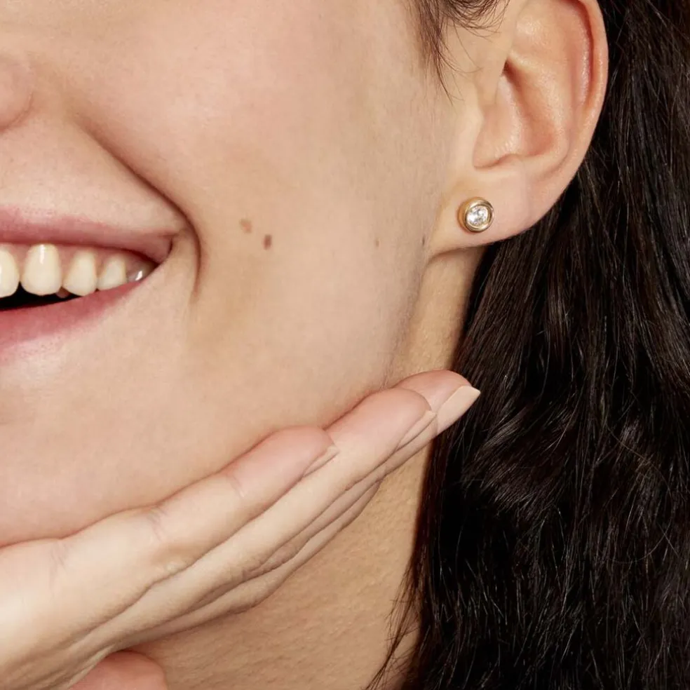 Boucles D'oreilles Puces Eden Serti Pneu Or Jaune Oxyde De Zirconium