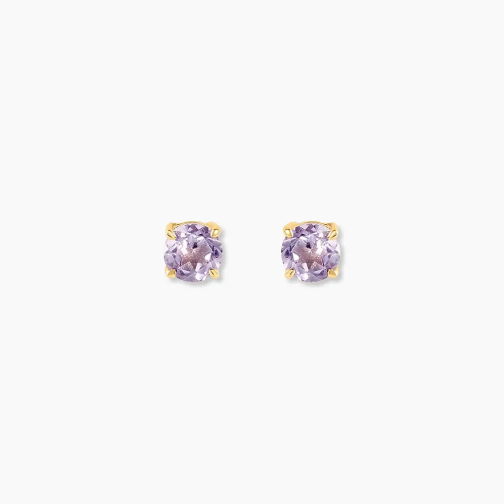 Boucles D'oreilles Puces Elea Or Jaune Amethyste Violet