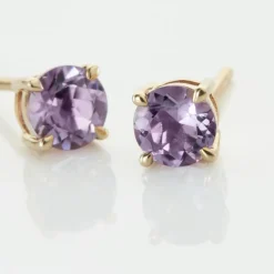 Boucles D'oreilles Puces Elea Or Jaune Amethyste Violet