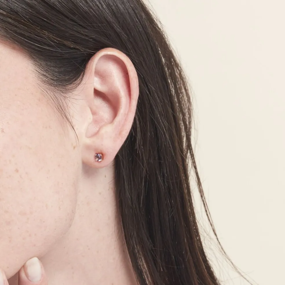 Boucles D'oreilles Puces Elea Or Jaune Amethyste Violet