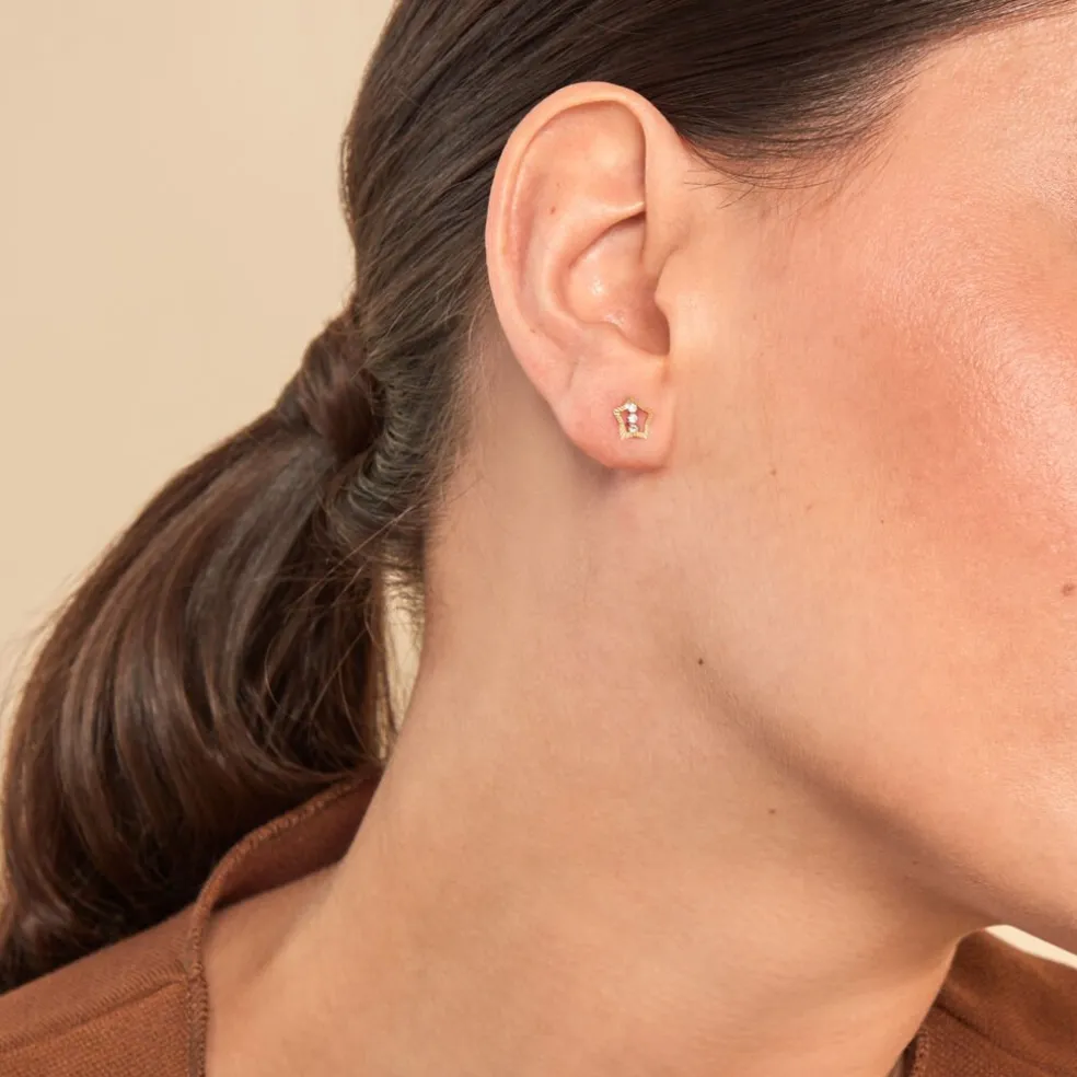 Boucles D'oreilles Puces Elais Etoile 5 Or Jaune Oxyde