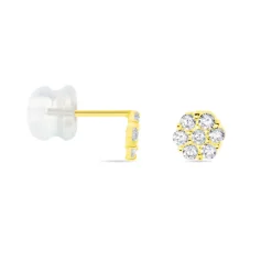 Boucles D'oreilles Puces Eleanor Fleur Or Jaune Oxyde De Zirconium