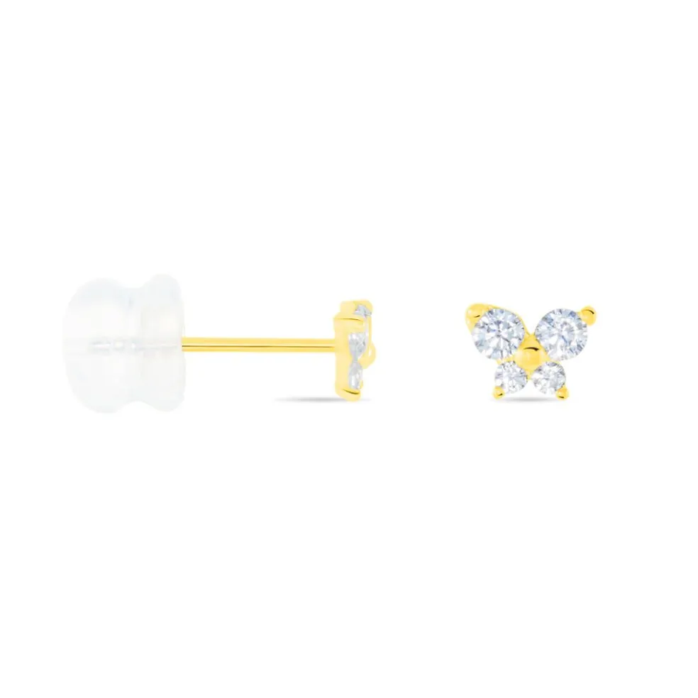 Boucles D'oreilles Puces Eleanor Fleur Or Jaune Oxyde De Zirconium
