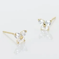 Boucles D'oreilles Puces Eleanor Fleur Or Jaune Oxyde De Zirconium