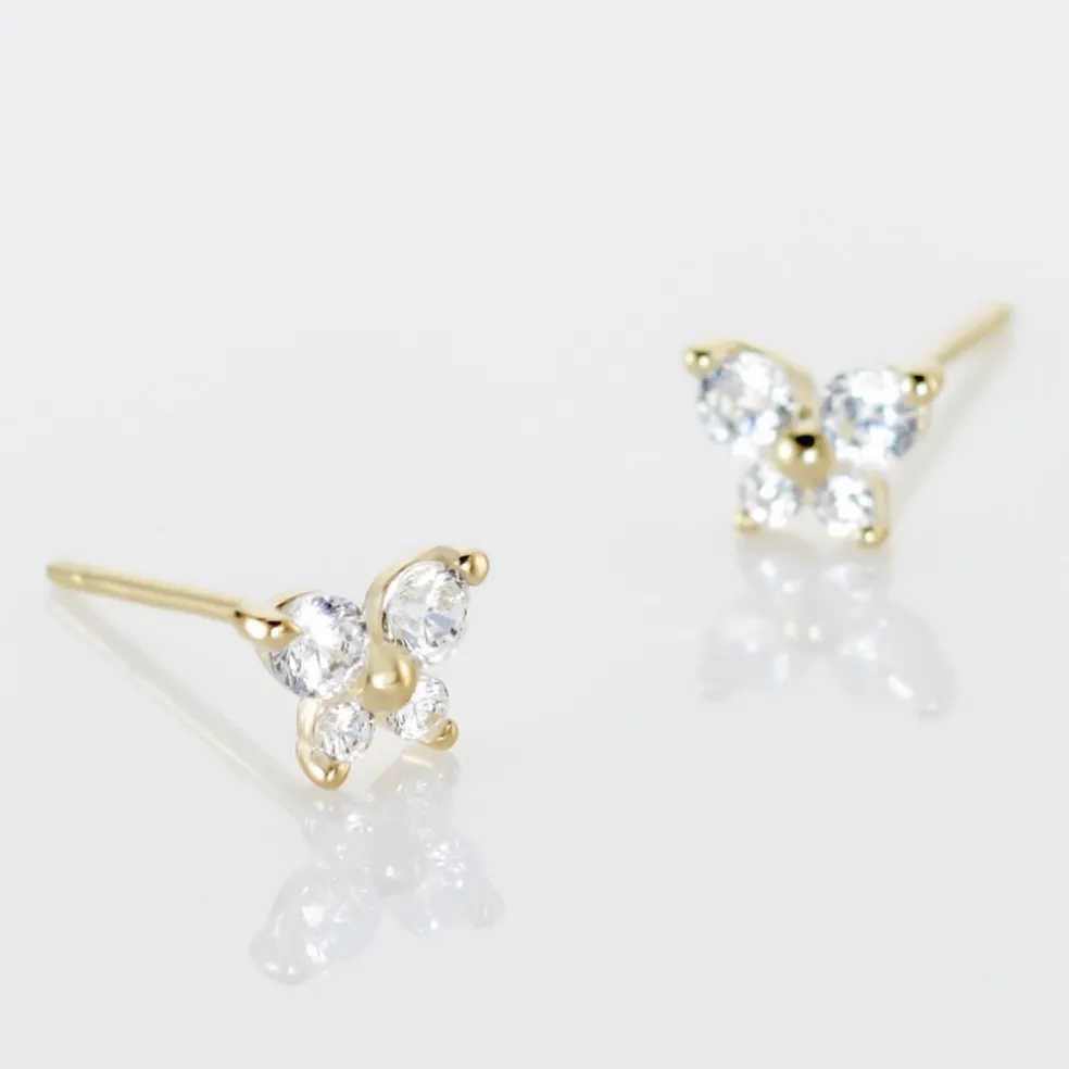 Boucles D'oreilles Puces Eleanor Fleur Or Jaune Oxyde De Zirconium