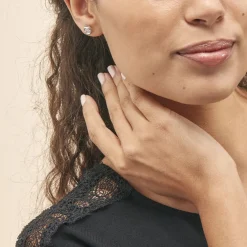 Boucles D'oreilles Puces Eden Serti Pneu Or Blanc Oxyde De Zirconium