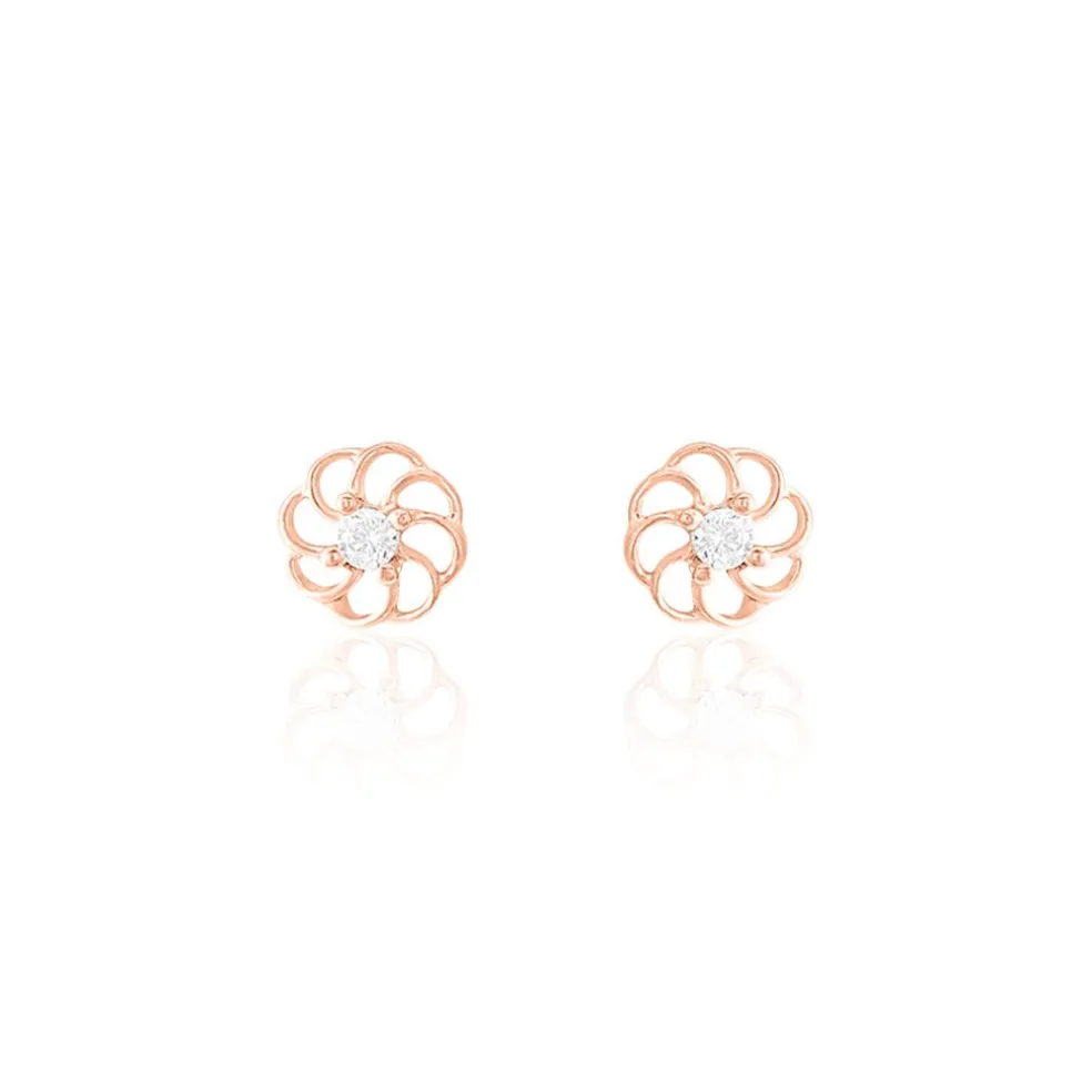 Boucles D'oreilles Puces Eleanor Fleur Or Rose Oxyde De Zirconium