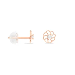 Boucles D'oreilles Puces Eleanor Fleur Or Rose Oxyde De Zirconium