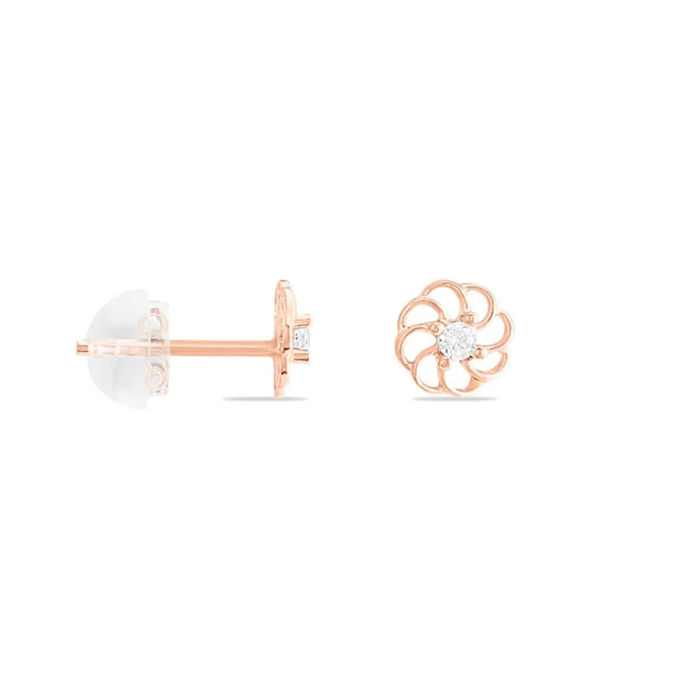 Boucles D'oreilles Puces Eleanor Fleur Or Rose Oxyde De Zirconium