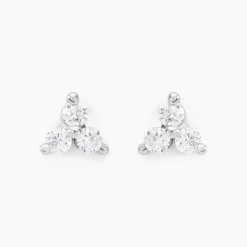 Boucles D'oreilles Puces Eleanor Fleur Or Blanc Oxyde De Zirconium