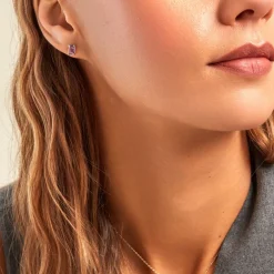 Boucles D'oreilles Puces Emilian Or Jaune Améthyste