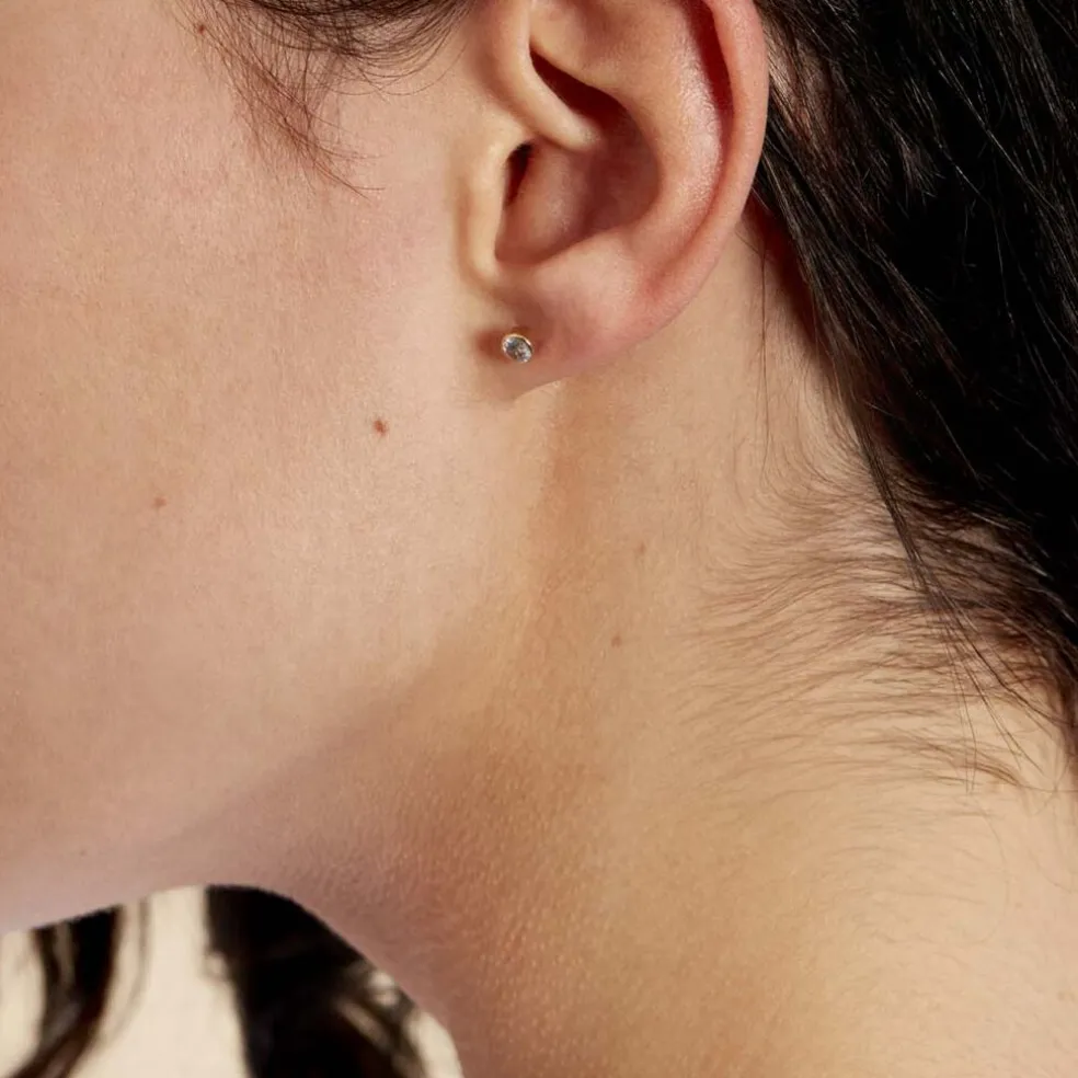 Boucles D'oreilles Puces Elda Serti Clos Or Jaune Oxyde De Zirconium