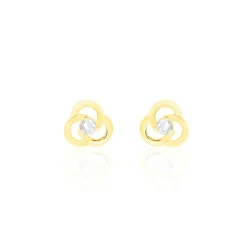 Boucles D'oreilles Puces Eleanor Fleur Or Jaune Oxyde De Zirconium