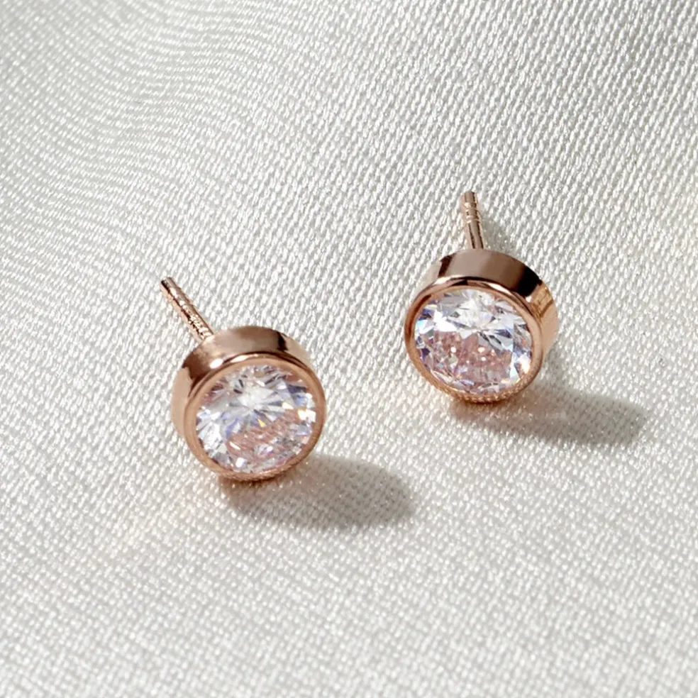 Boucles D'oreilles Puces Elda Serti Clos Or Rose Oxyde De Zirconium