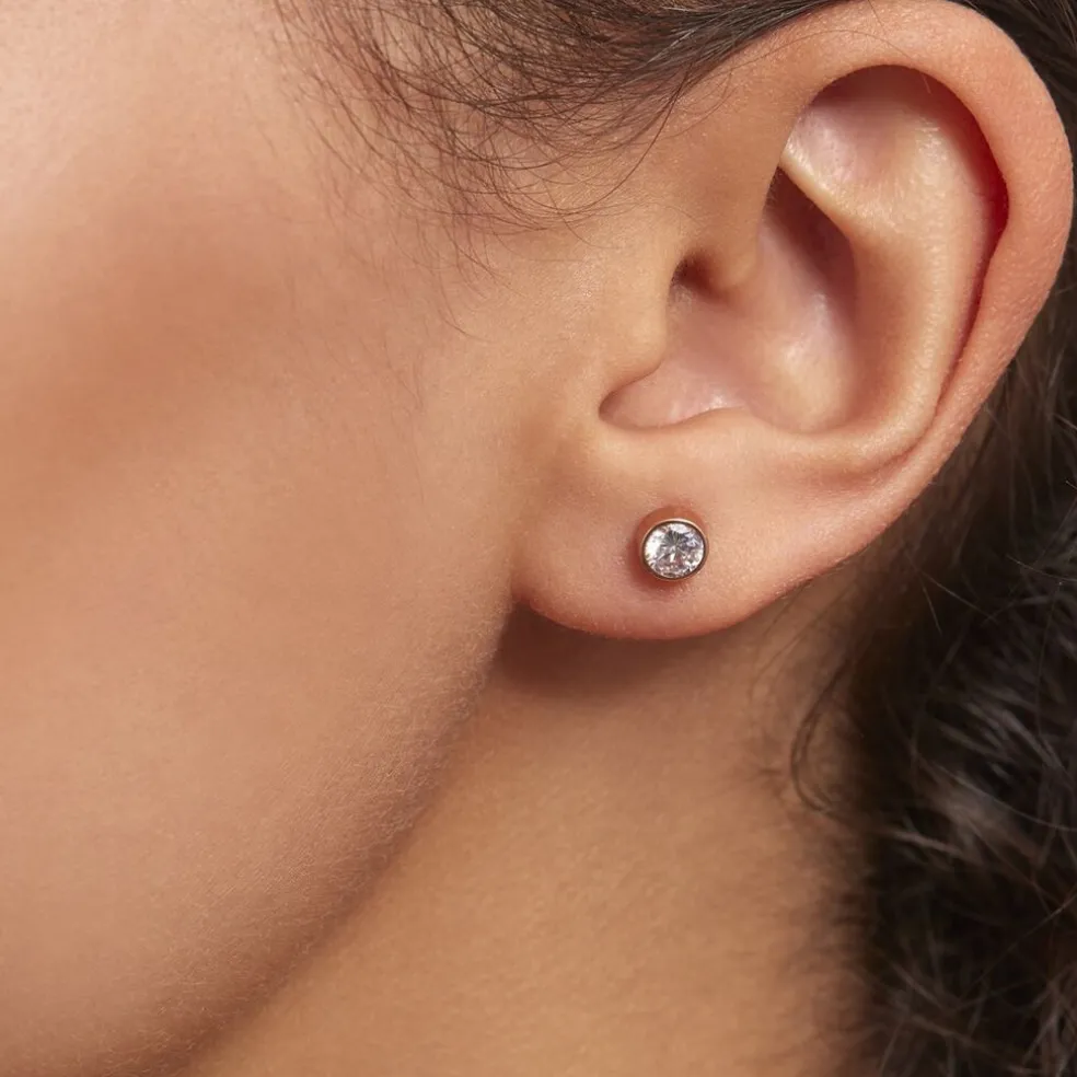 Boucles D'oreilles Puces Elda Serti Clos Or Rose Oxyde De Zirconium