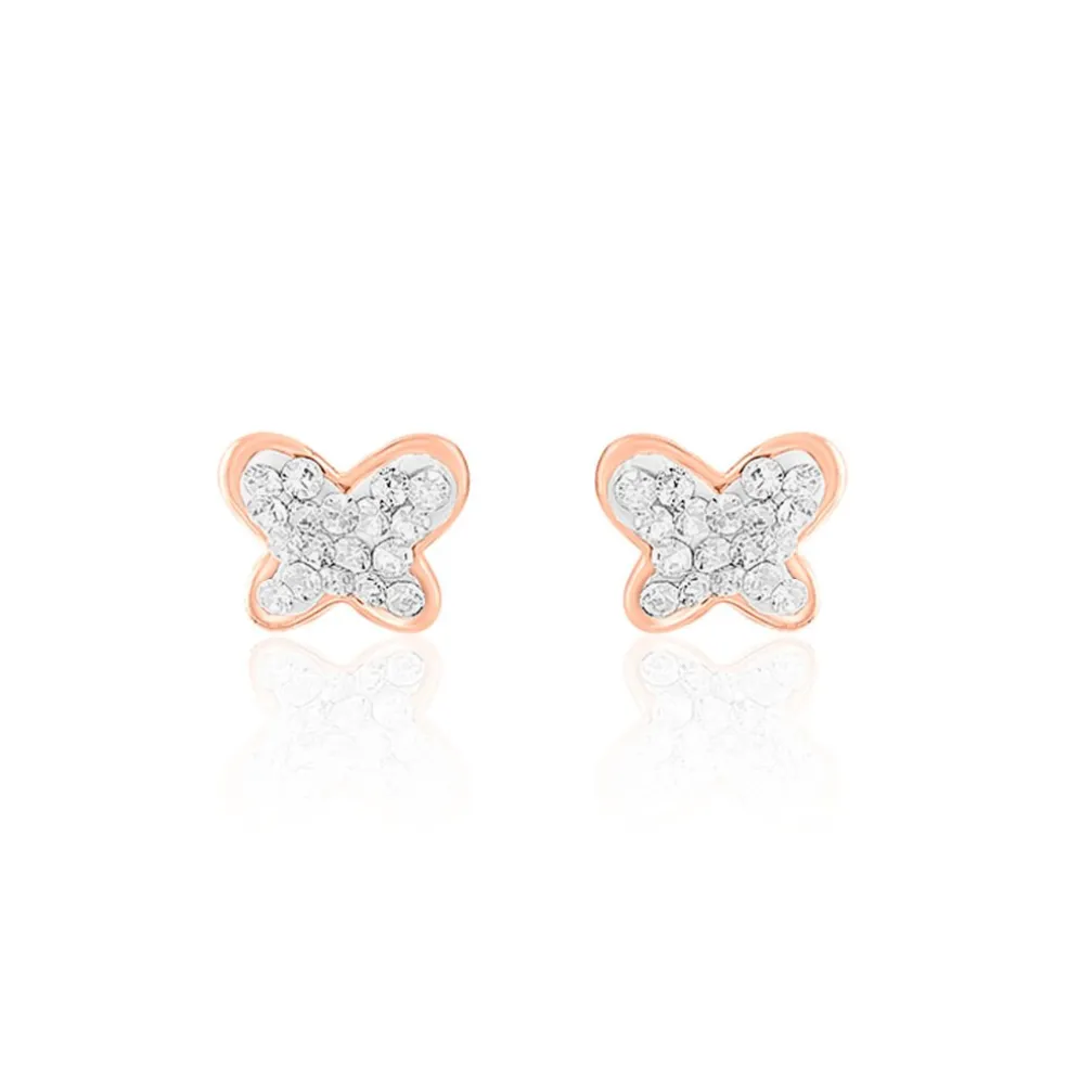 Boucles D'oreilles Puces Evaelle Papillon 0 Or Rose Strass