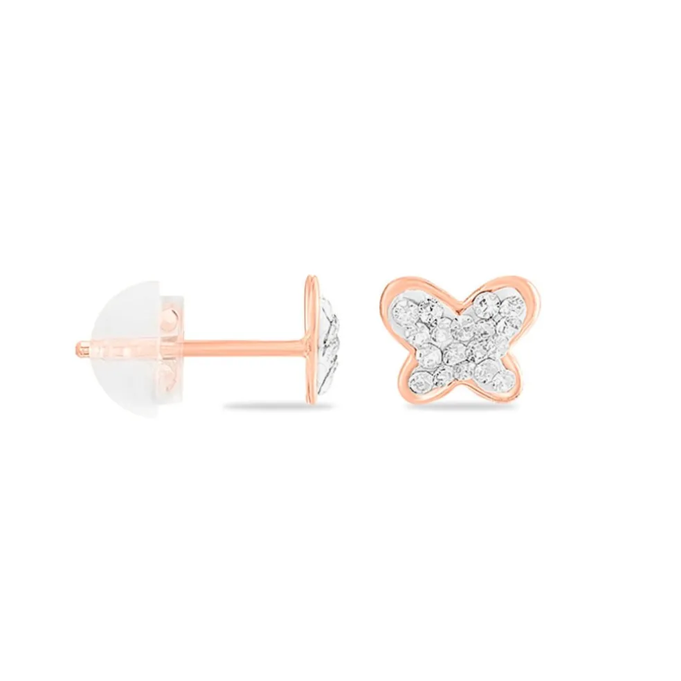 Boucles D'oreilles Puces Evaelle Papillon 0 Or Rose Strass