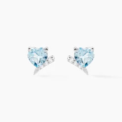 Boucles D'oreilles Puces Eva Or Blanc Topaze Et Oxyde De Zirconium