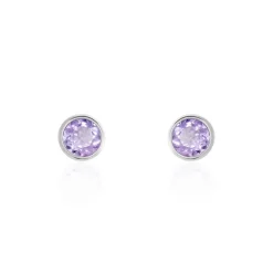 Boucles D'oreilles Puces Edy Serti Clos Or Blanc Amethyste