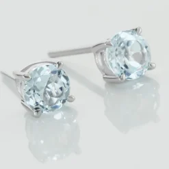 Boucles D'oreilles Puces Elea Or Blanc Topaze Bleu Sky