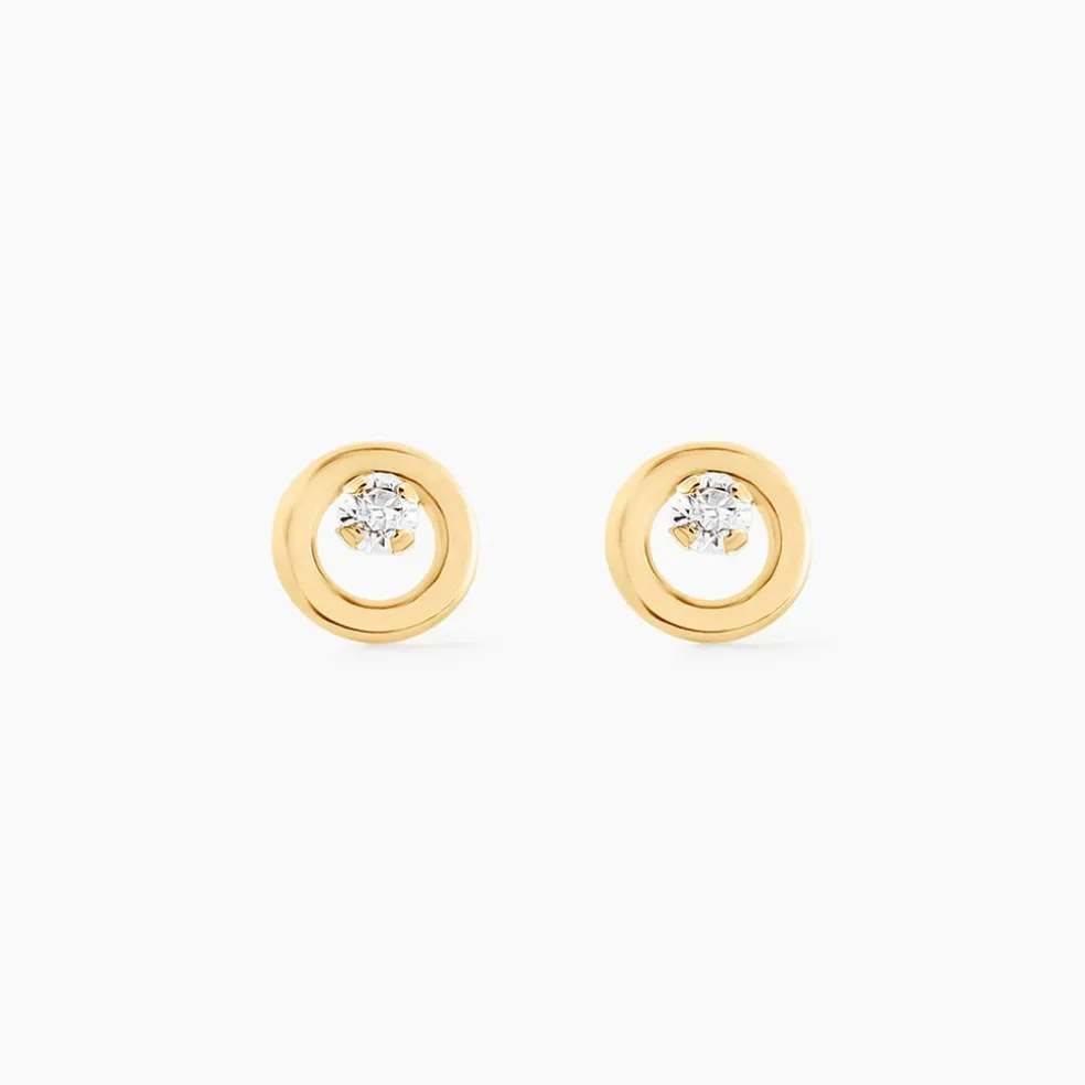 Boucles D'oreilles Puces Edmee Cercle Or Jaune Oxyde De Zirconium