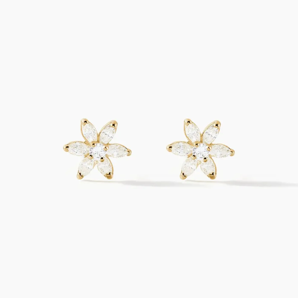 Boucles D'oreilles Puces Eleanor Fleur Or Jaune Oxyde De Zirconium