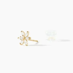 Boucles D'oreilles Puces Eleanor Fleur Or Jaune Oxyde De Zirconium