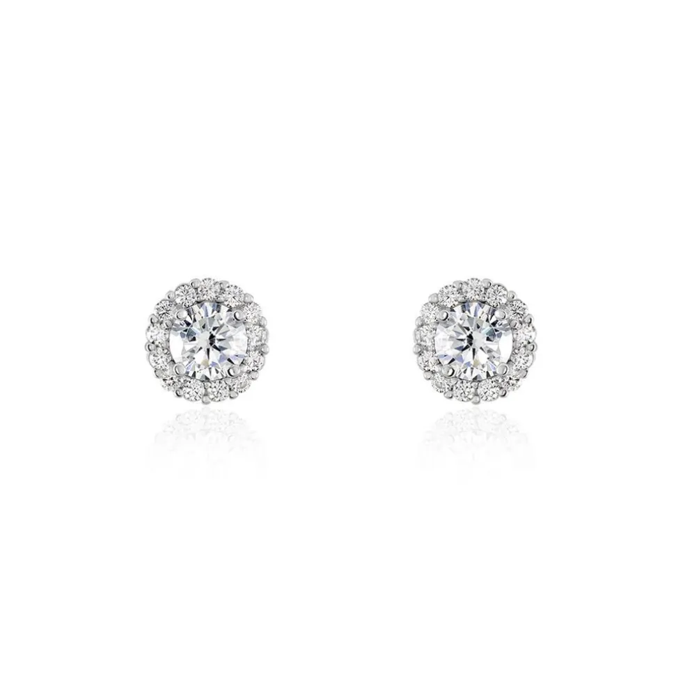 Boucles D'oreilles Puces Eternite Argent Blanc Oxyde De Zirconium