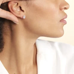 Boucles D'oreilles Puces Eternite Argent Blanc Oxyde De Zirconium