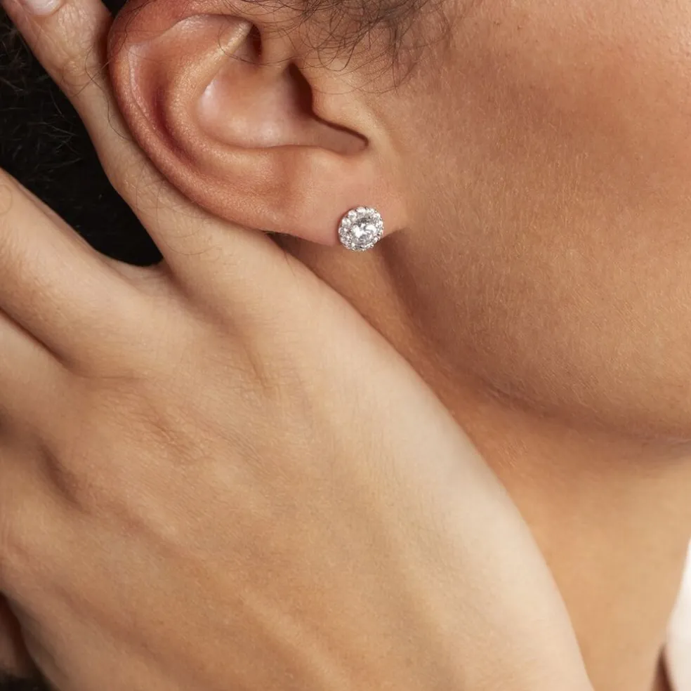Boucles D'oreilles Puces Eternite Argent Blanc Oxyde De Zirconium