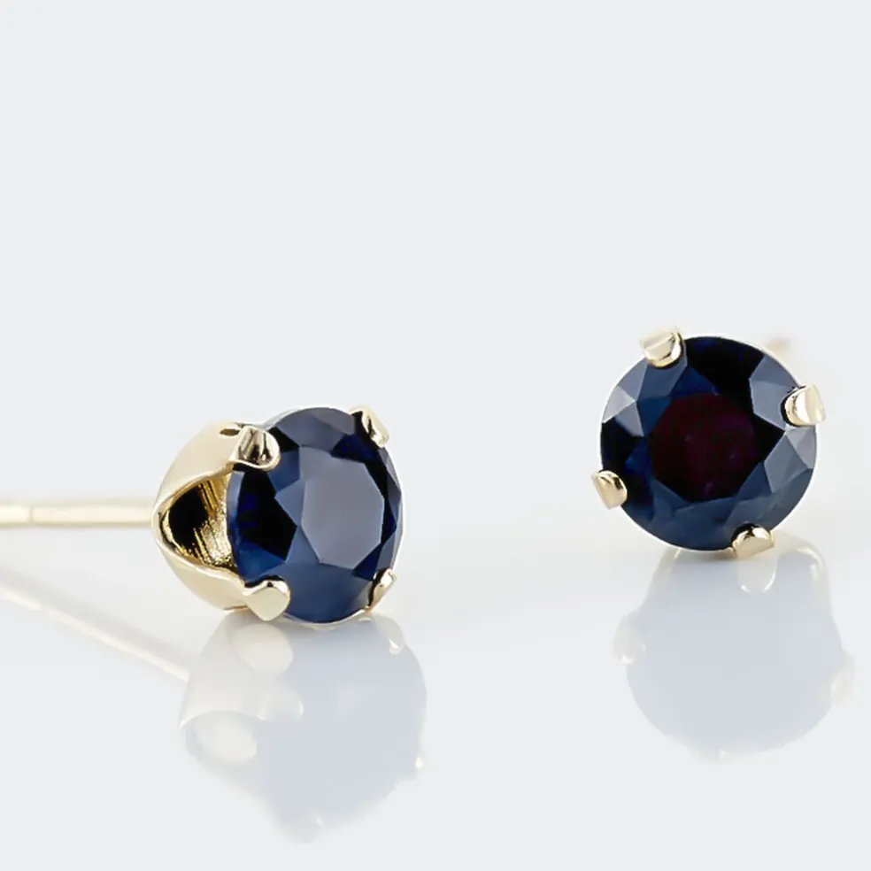 Boucles D'oreilles Puces Elea Serti Griffe Or Jaune Saphir