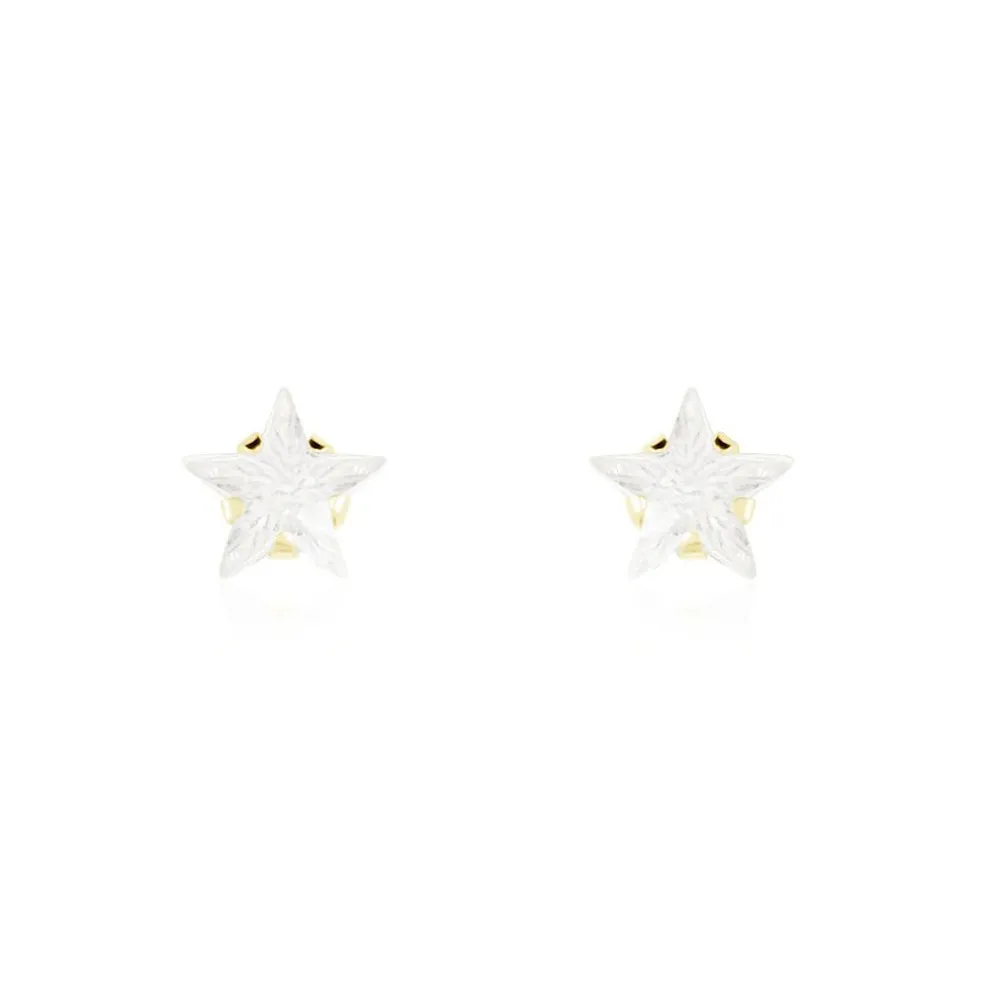 Boucles D'oreilles Puces Elais Etoile Or Jaune Oxyde De Zirconium